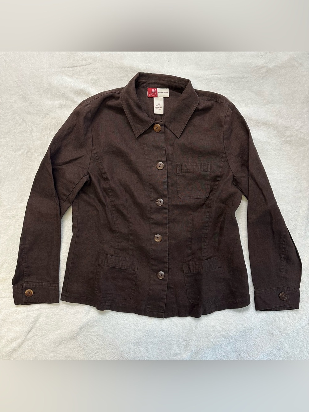JM Collection Women's Linen Jacket - Dark Brown Size 10 P